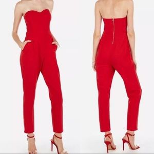 Express red strapless jumpsuit